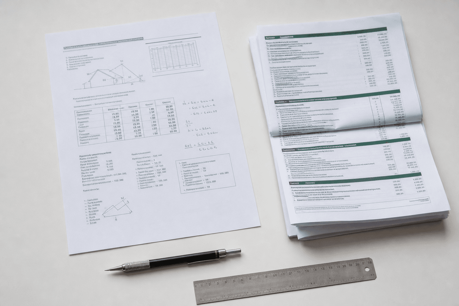 Une note de calcul et un devis photovoltaïque sur une table d'atelier
